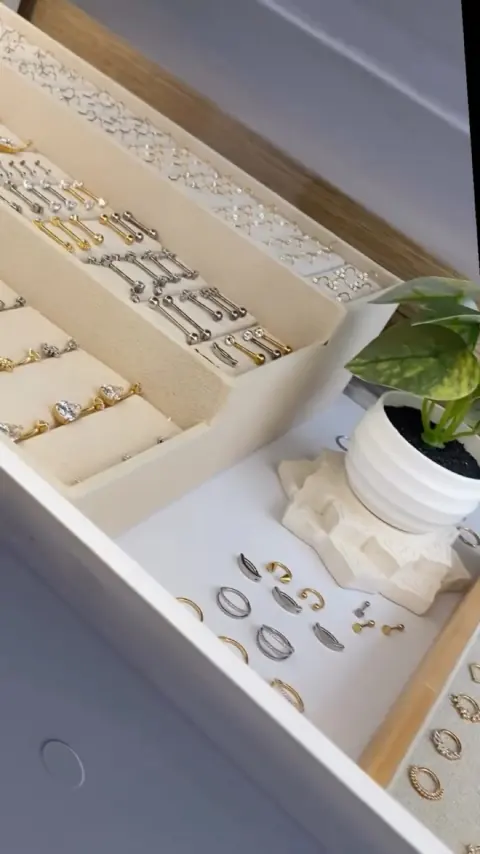 Colección de joyería para piercing en vitrina